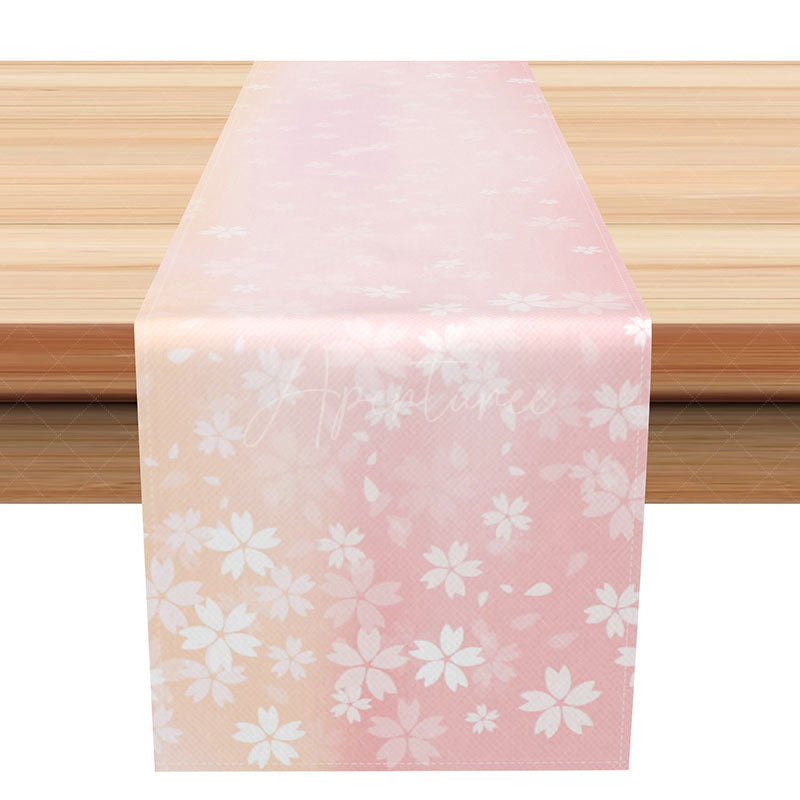 Aperturee - Aperturee Pink Cherry Blossom Spring Table Runner Japanese Sakura Floral Design Elegant Wedding or Bridal Shower Decor
