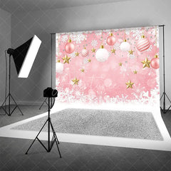 Aperturee - Aperturee Pink Christmas Backdrop Hanging Ornaments Snowflake Background for Girl Winter Xmas Holiday Party Decoration Banner