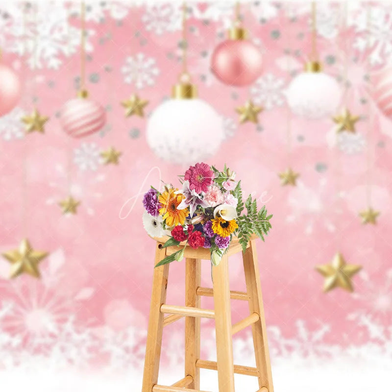 Aperturee - Aperturee Pink Christmas Backdrop Hanging Ornaments Snowflake Background for Girl Winter Xmas Holiday Party Decoration Banner