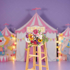 Aperturee Aperturee Pink Circus Cake Smash Backdrop Cute Clown and Elephant Tent First Birthday Carnival Themed Photography Prop