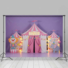Aperturee Aperturee Pink Circus Cake Smash Backdrop Cute Clown and Elephant Tent First Birthday Carnival Themed Photography Prop