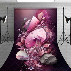 Aperturee - Aperturee Pink Crystal Gemstone and Stylized Leaves Backdrop Dark Plum Abstract Luxury Photography Background