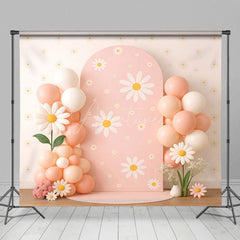 Aperturee - Aperturee Pink Daisies Balloon Arch Cake Smash Backdrop