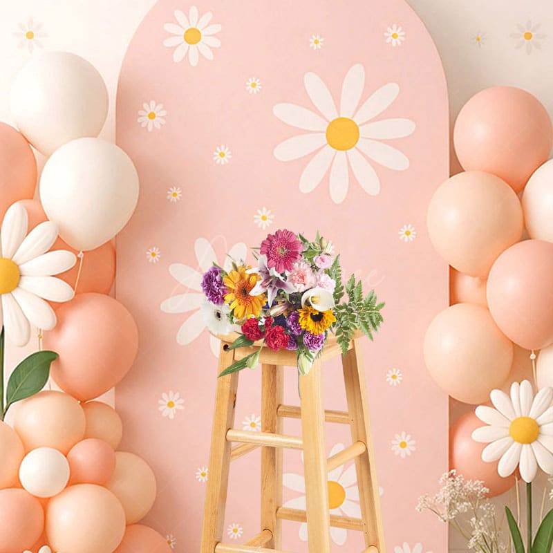 Aperturee - Aperturee Pink Daisies Balloon Arch Cake Smash Backdrop