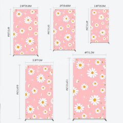 Aperturee - Aperturee Pink Daisy Flower Rectangle Arch Backdrop with Gold Glitter and Starbursts Cheerful Spring Party Decor