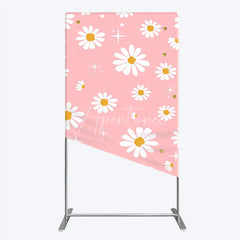 Aperturee - Aperturee Pink Daisy Flower Rectangle Arch Backdrop with Gold Glitter and Starbursts Cheerful Spring Party Decor