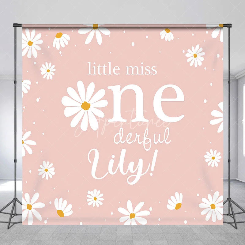 Aperturee - Aperturee Pink Daisy Little Miss Onederful Custom Backdrop Personalized First Birthday Party Decor for Baby Girl