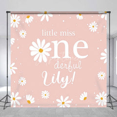 Aperturee - Aperturee Pink Daisy Little Miss Onederful Custom Backdrop Personalized First Birthday Party Decor for Baby Girl