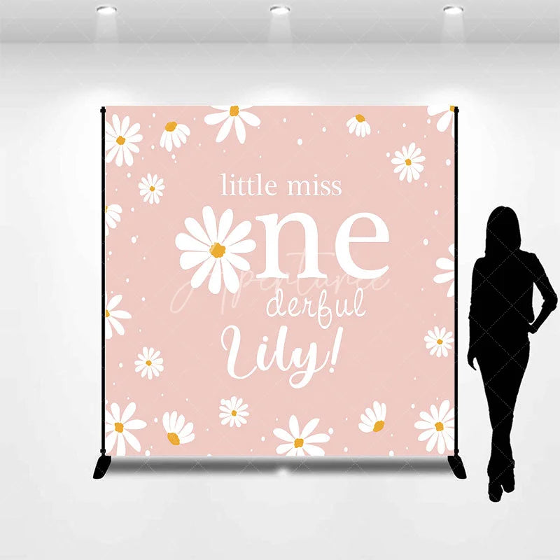 Aperturee - Aperturee Pink Daisy Little Miss Onederful Custom Backdrop Personalized First Birthday Party Decor for Baby Girl