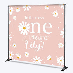 Aperturee - Aperturee Pink Daisy Little Miss Onederful Custom Backdrop Personalized First Birthday Party Decor for Baby Girl