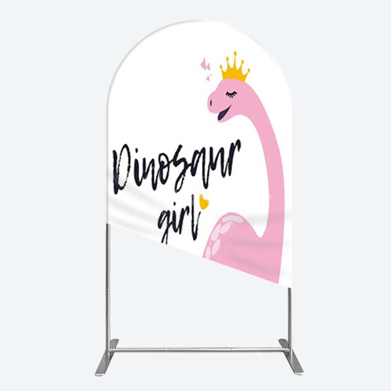 Aperturee Aperturee Pink Dinosaur Girl Birthday Party Arch Backdrop