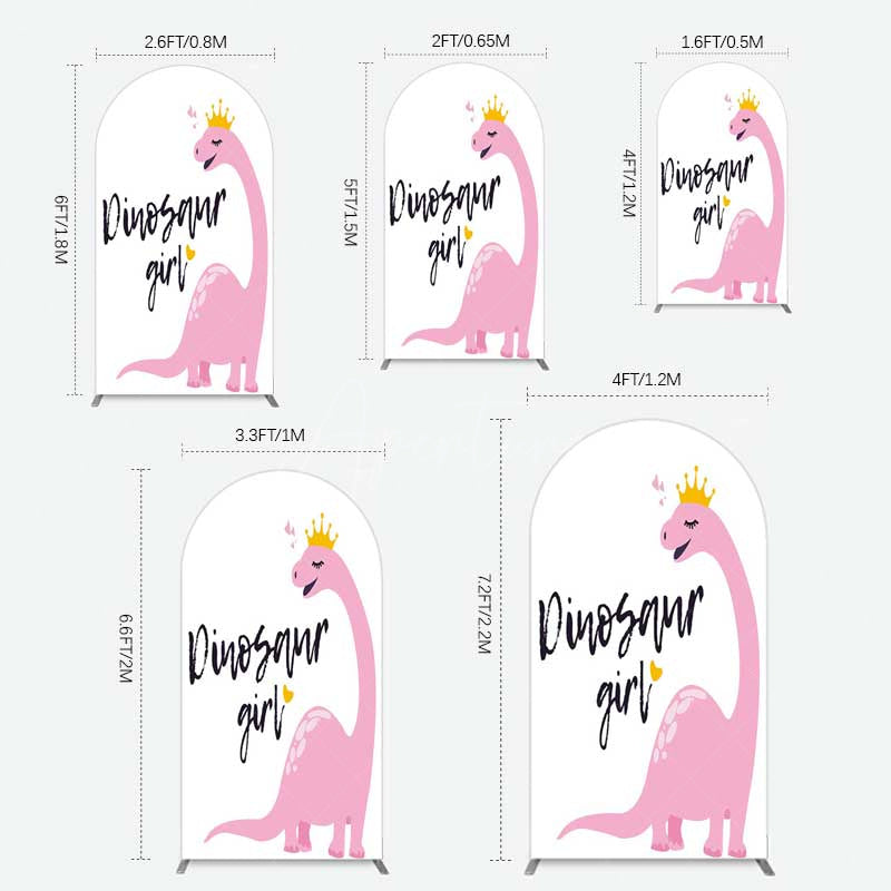 Aperturee Aperturee Pink Dinosaur Girl Birthday Party Arch Backdrop