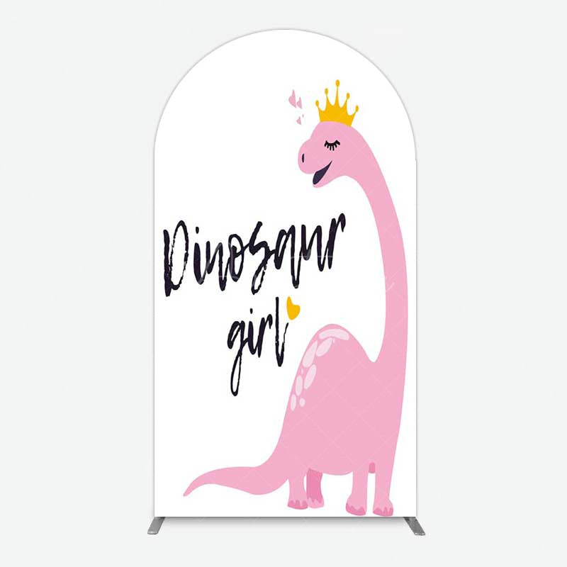 Aperturee Aperturee Pink Dinosaur Girl Birthday Party Arch Backdrop