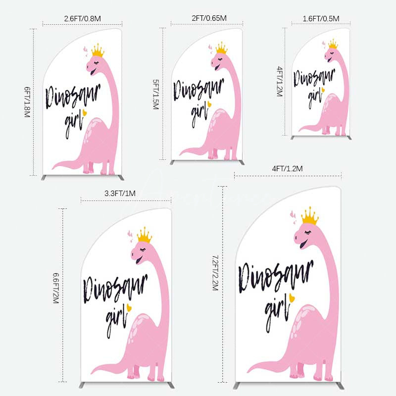 Aperturee Aperturee Pink Dinosaur Girl Birthday Party Half Moon Arch Backdrop