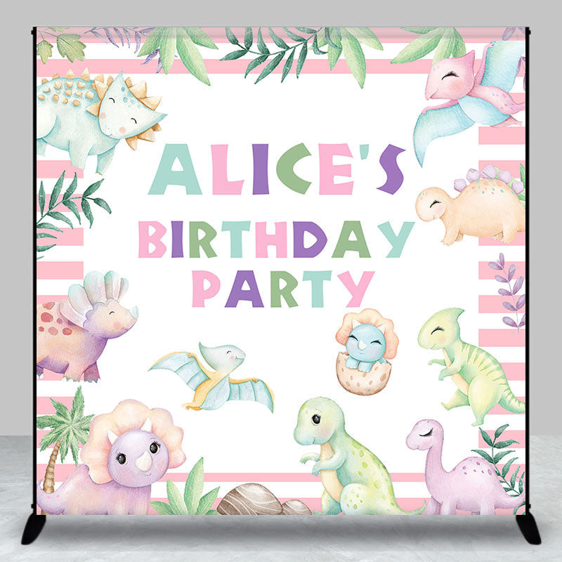 Aperturee - Aperturee Pink Dinosaur Plant Custom Name Birthday Backdrop