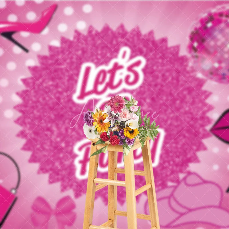 Aperturee - Aperturee Pink Disco Ball Dance Party Backdrop Lets Go Party Glitter High Heels and Lipstick Background Girly Birthday