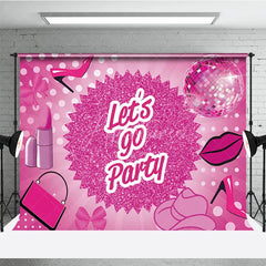 Aperturee - Aperturee Pink Disco Ball Dance Party Backdrop Lets Go Party Glitter High Heels and Lipstick Background Girly Birthday