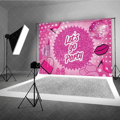 Aperturee - Aperturee Pink Disco Ball Dance Party Backdrop Lets Go Party Glitter High Heels and Lipstick Background Girly Birthday