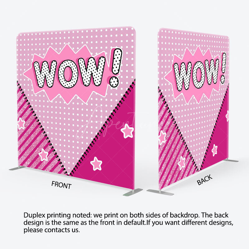 Aperturee - Aperturee Pink Doll Surprise Tension Fabric Backdrop for Girls Wow Pop Art Comic Style Glam Glitter Birthday Party Decor