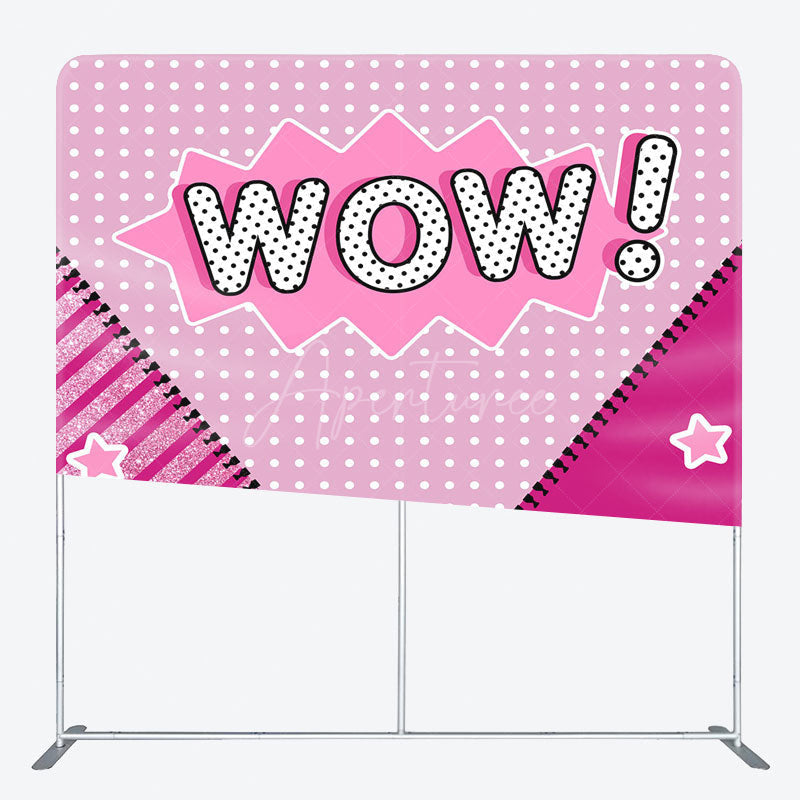 Aperturee - Aperturee Pink Doll Surprise Tension Fabric Backdrop for Girls Wow Pop Art Comic Style Glam Glitter Birthday Party Decor