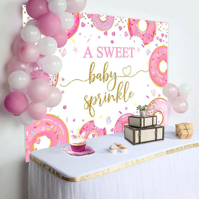 Aperturee - Aperturee Pink Donuts Sweet Baby Sprinkle Gender Reveal Backdrop
