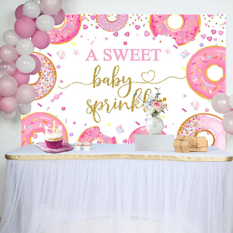 Aperturee - Aperturee Pink Donuts Sweet Baby Sprinkle Gender Reveal Backdrop