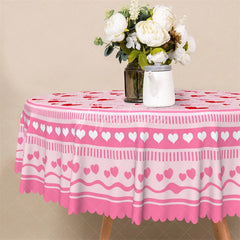 Aperturee - Aperturee Pink Doodle Heart Wing Round Tablecloth Sketch Love Pattern Table Cover for Baby Shower
