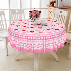 Aperturee - Aperturee Pink Doodle Heart Wing Round Tablecloth Sketch Love Pattern Table Cover for Baby Shower