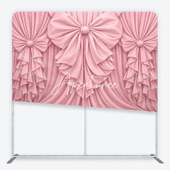Aperturee - Aperturee Pink Fabric Draped Bows Ruffles Square Double-Sided Backdrop Elegant Romantic Party Decoration.