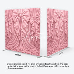 Aperturee - Aperturee Pink Fabric Draped Bows Ruffles Square Double-Sided Backdrop Elegant Romantic Party Decoration.
