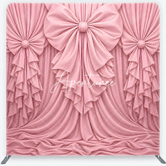 Aperturee - Aperturee Pink Fabric Draped Bows Ruffles Square Double-Sided Backdrop Elegant Romantic Party Decoration.