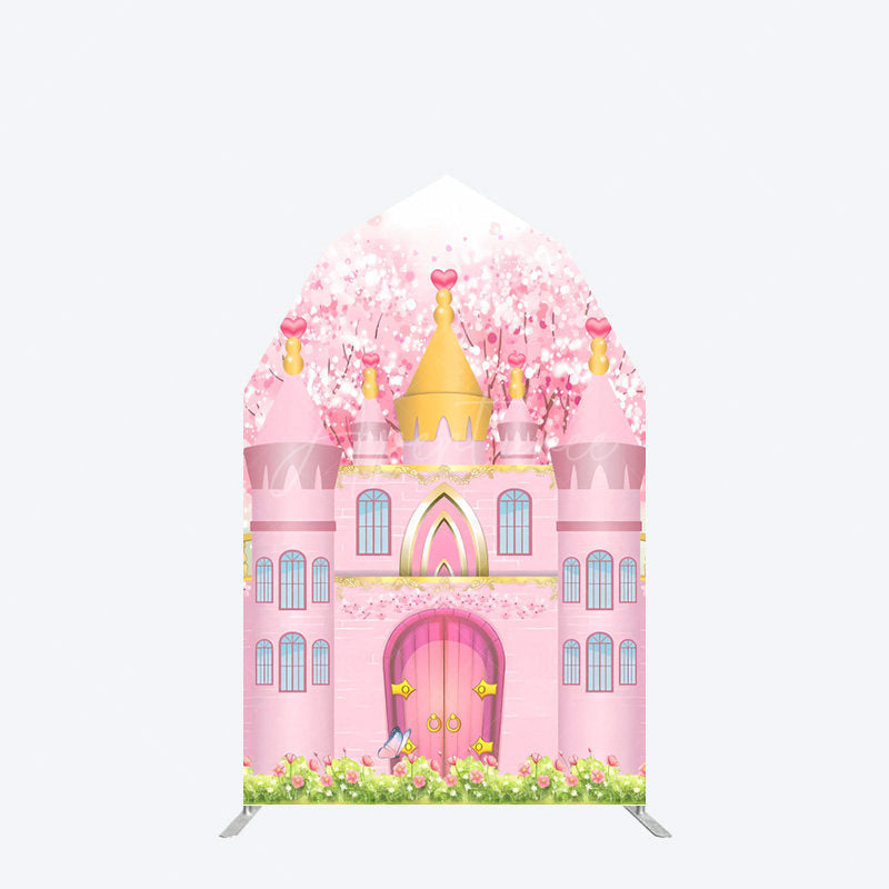 Aperturee - Aperturee Pink Fairy Princess Castle Barn Door Arch Backdrop
