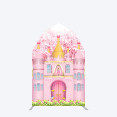 Aperturee - Aperturee Pink Fairy Princess Castle Barn Door Arch Backdrop