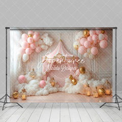 Aperturee - Aperturee Pink Fairy Tale Balloons Tent Cake Smash Backdrop