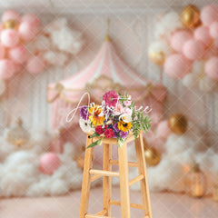 Aperturee - Aperturee Pink Fairy Tale Balloons Tent Cake Smash Backdrop