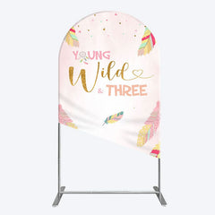 Aperturee - Aperturee Pink Feather Young Wild Three Birthday Arch Backdrop