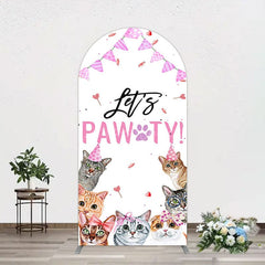 Aperturee - Aperturee Pink Flag Ribbons Lets Pawty Cute Cats Arch Backdrop
