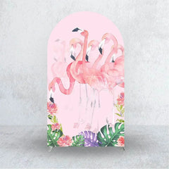 Aperturee - Aperturee Pink Flamingo Tropical Backdrop Vibrant Summer Party Birthday Decor Beach Luau Photo Booth Background