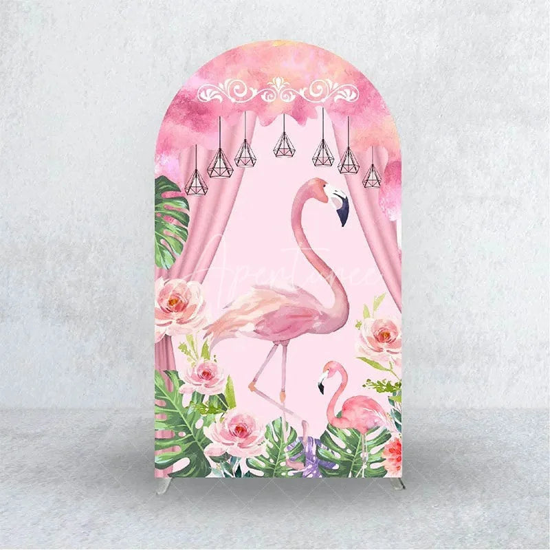 Aperturee - Aperturee Pink Flamingo Tropical Backdrop Vibrant Summer Party Birthday Decor Beach Luau Photo Booth Background