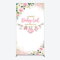Aperturee - Aperturee Pink Floral Baby Girl Is On Her Way Rectangle Arch Backdrop Sweet Clothesline Design for Shower Party