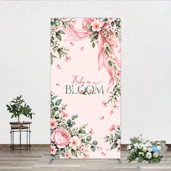 Aperturee - Aperturee Pink Floral Baby in Bloom Rectangle Arch Backdrop with Ribbon and Falling Petals Baby Shower Birthday Party Decor