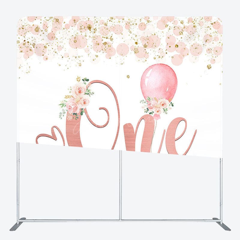 Aperturee - Aperturee Pink Floral Balloon Fabric Backdrop Cover for Birthday