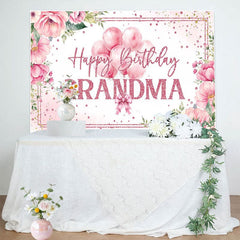 Aperturee - Aperturee Pink Floral Balloons Grandma Happy Birthday Backdrop