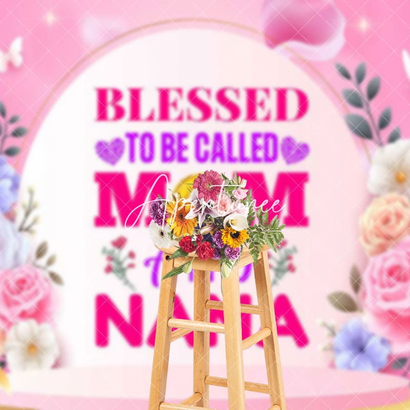 Aperturee - Aperturee Pink Floral Blessed Mom Nana Mothers Day Backdrop