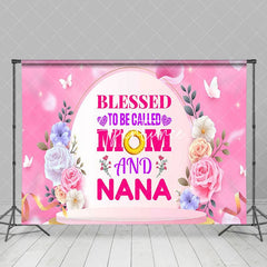 Aperturee - Aperturee Pink Floral Blessed Mom Nana Mothers Day Backdrop