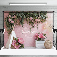 Aperturee - Aperturee Pink Floral Boho Tent Sweet Light Wedding Backdrop