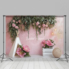 Aperturee - Aperturee Pink Floral Boho Tent Sweet Light Wedding Backdrop