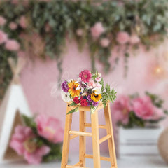 Aperturee - Aperturee Pink Floral Boho Tent Sweet Light Wedding Backdrop