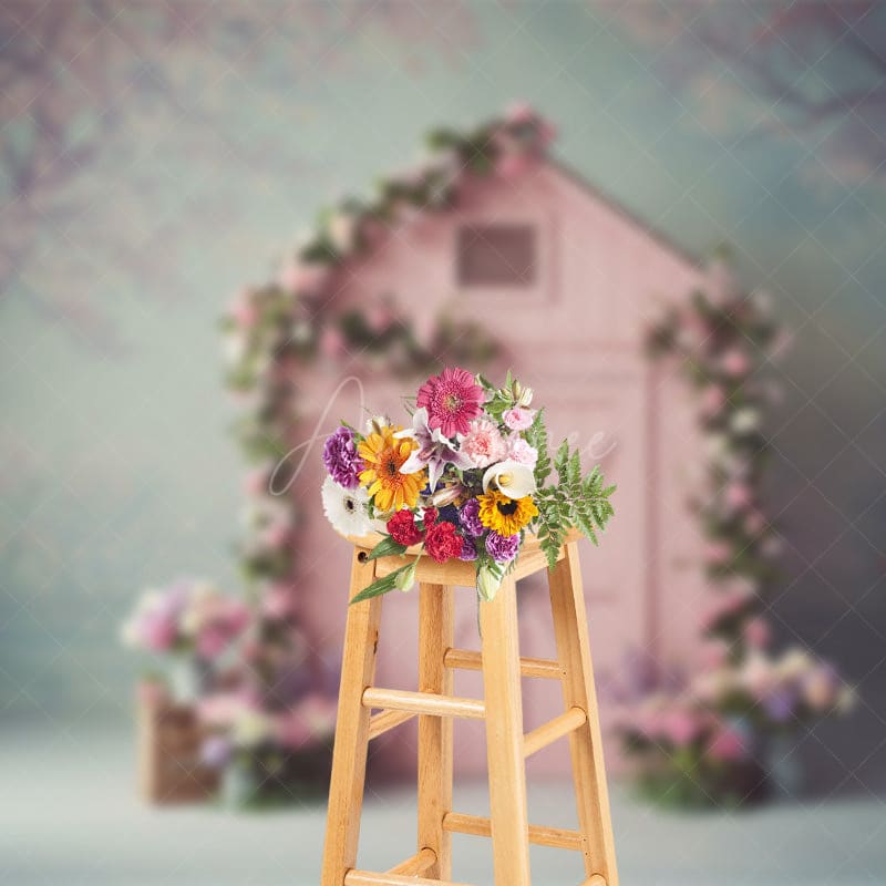 Aperturee - Aperturee Pink Floral Cabin Fresh And Sweet Spring Backdrops