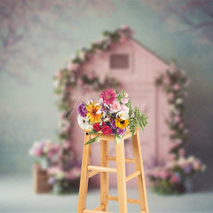 Aperturee - Aperturee Pink Floral Cabin Fresh And Sweet Spring Backdrops